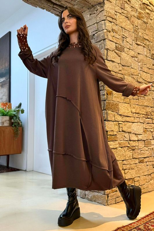 Sola Smart Tech Panel Dress Chocolate